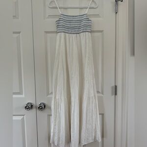 White Zara Maxi Dress with Blue Smocking